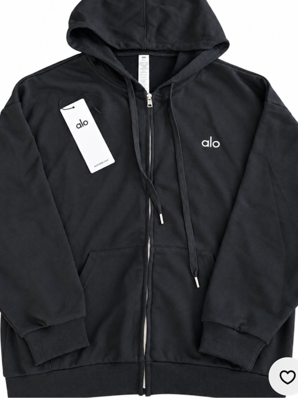 ALO Yoga accolade Black Full-Zip Hoodie with Drawcords small sweatshirt - Picture 4 of 7
